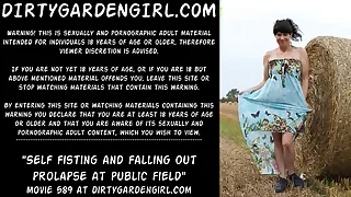 Self fisting and going downhill out prolapse at public field