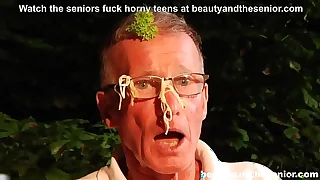 Blonde escort a&period; rich old grandpa and sucks butler